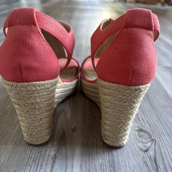 Michael Kors Janet Espadrille Wedge Canvas Orange Women 8.5 - Picture 4 of 8
